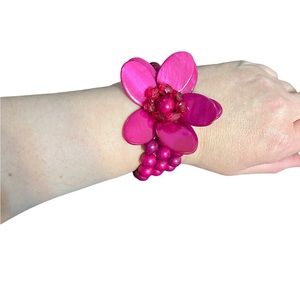 Fuschia Flower Stretchy Statement Bracelet